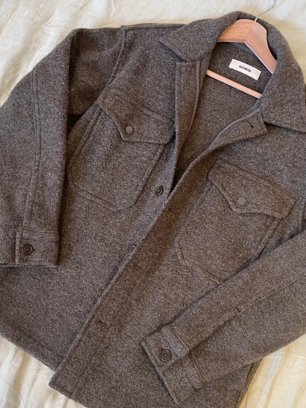 Buck Mason WOOL FIELD SHIRT MARLED COASTAL BLUFF Size Medium